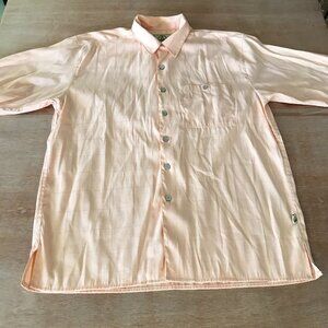 Joe Marlin Shirt Men L Plaid Salmon Pink Button Up Pocket Short Sleeve Collared